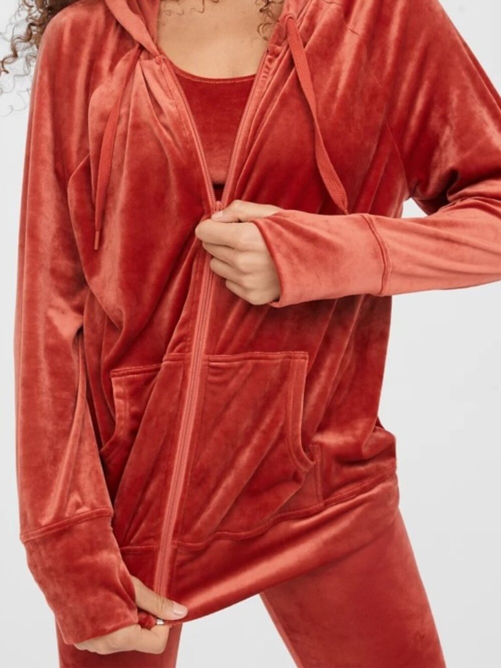 Aerie NWT OFFLINE After Party Velour Oversized Full Zip Hoodie in Cinnabar XXL